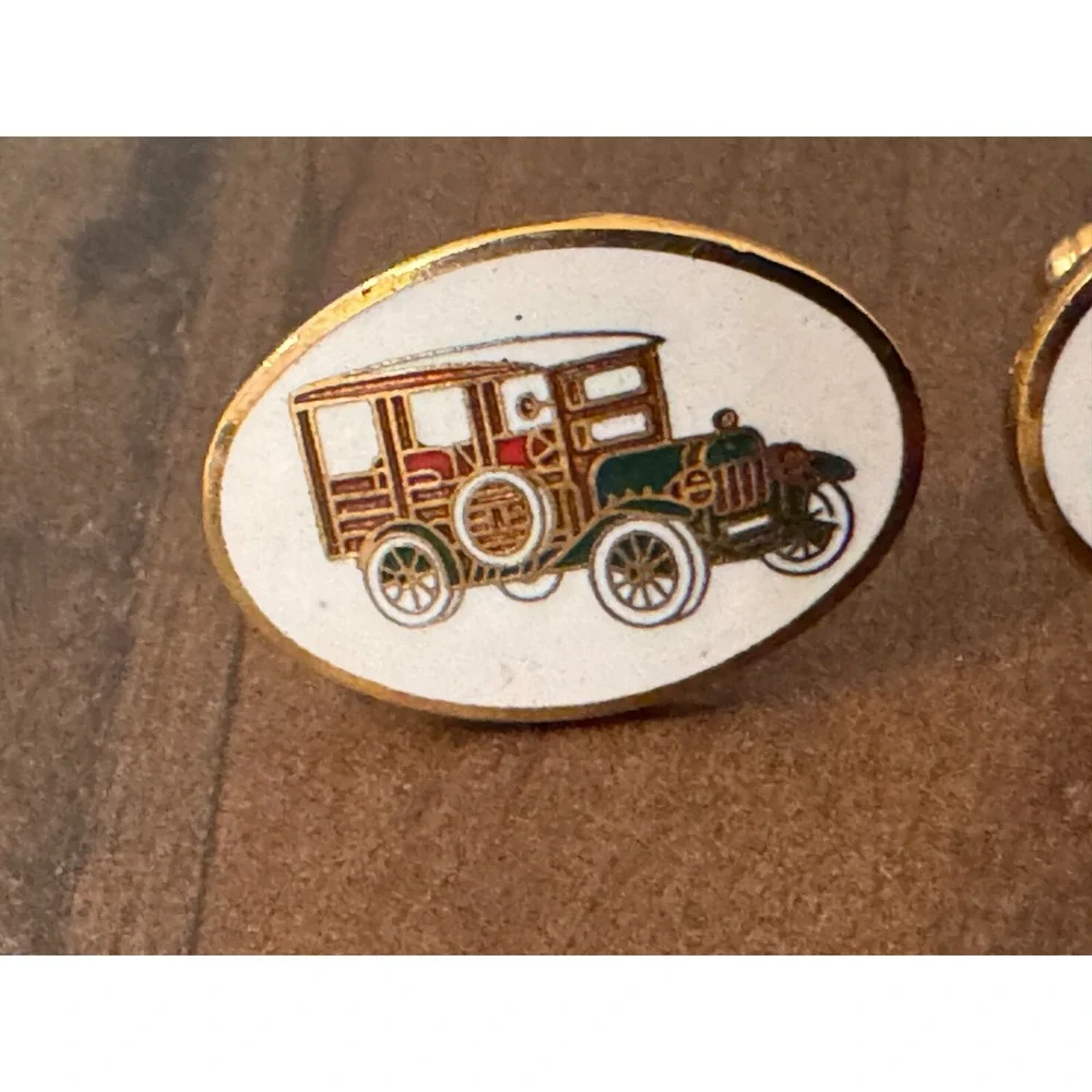 Vintage Avon Ford Model T Gold Tone‎ Enamel Cufflings Men